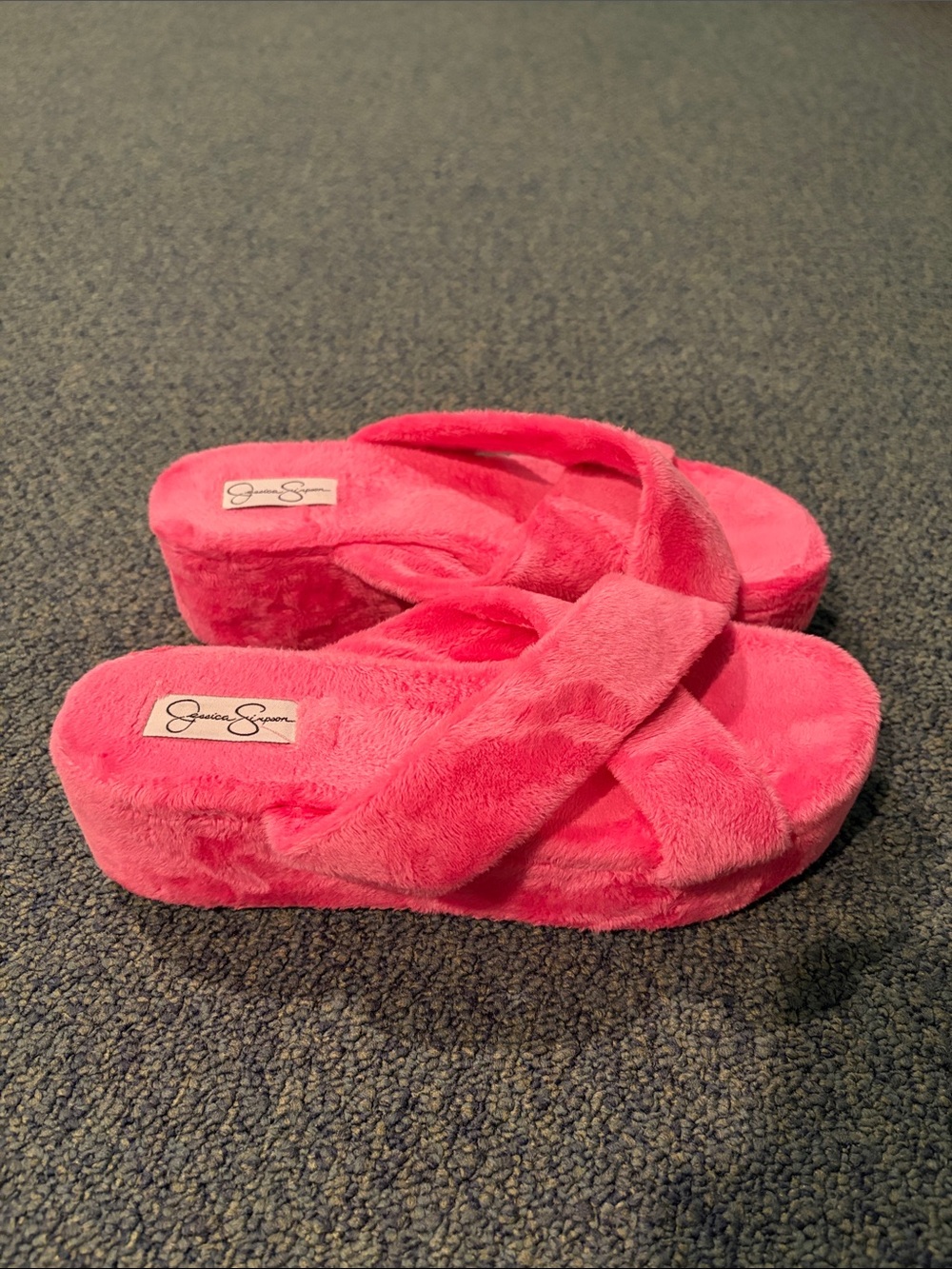 Jessica Simpson Kids Hot Pink Plush Crisscross Platform Slides